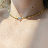 Woven Chain Crystal Heart Choker