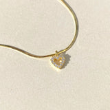 925 Silver | Snake Chain Mini Heart Necklace with Stones