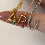 925 Silver | Colorful Stone Letter Necklace with Cable Chain