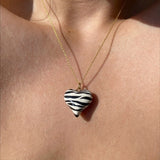 925 Silver | Zebra Pattern Puffy Heart Necklace