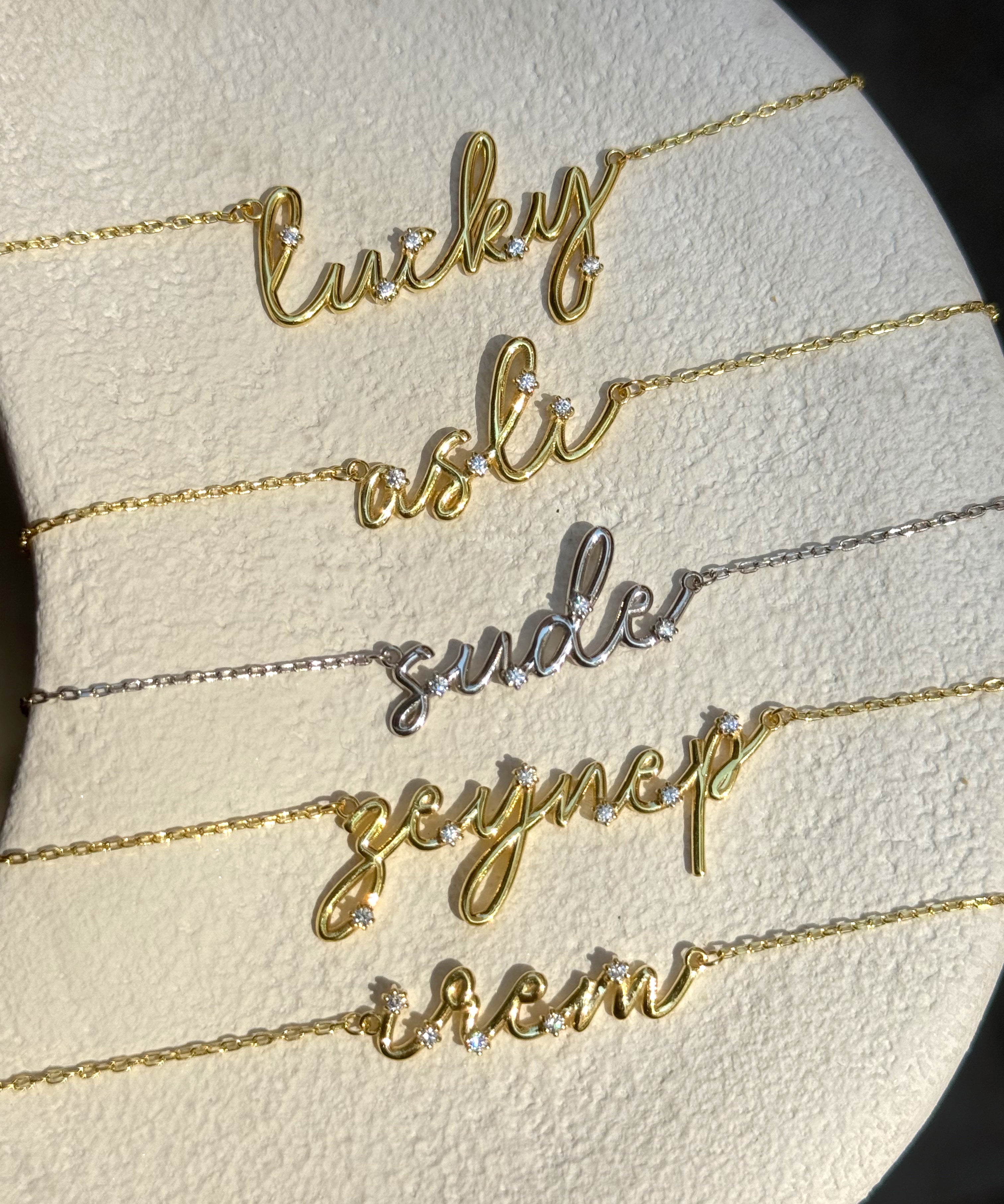 925 Silver custom 3D name necklace with embedded stones – personalized jewelry gift for her