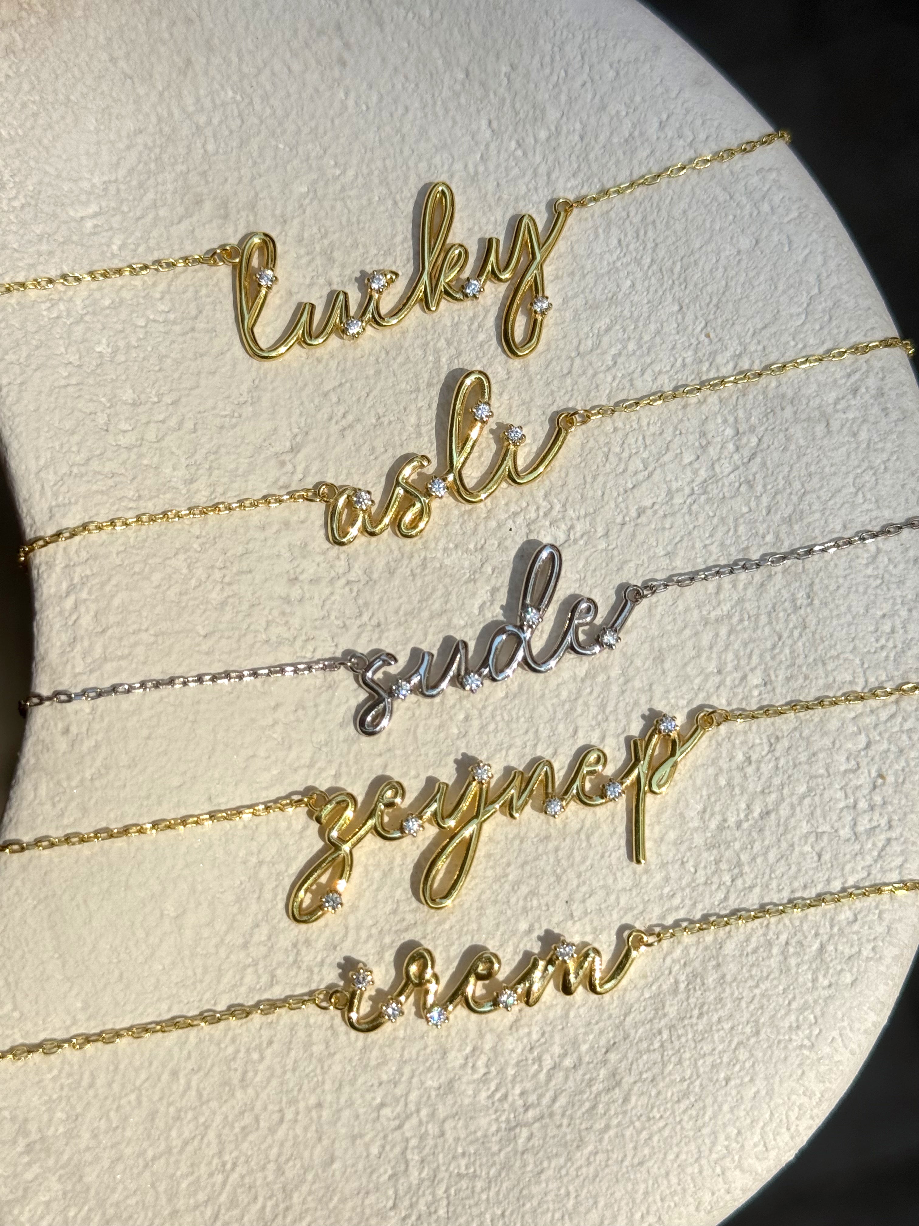 925 Silver custom 3D name necklace with embedded stones – personalized jewelry gift for her