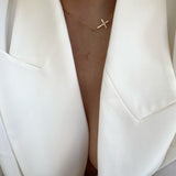 925 Silver | Sideways Cross Necklace with Stones