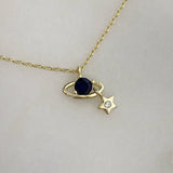 925 Silver | Mini Saturn Necklace with Dark Blue Stone