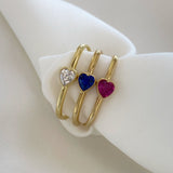 925 Silver | Colorful Stone Thin Rectangle Earrings with Heart Detail