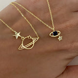 925 Silver | Mini Saturn Necklace with Dark Blue Stone