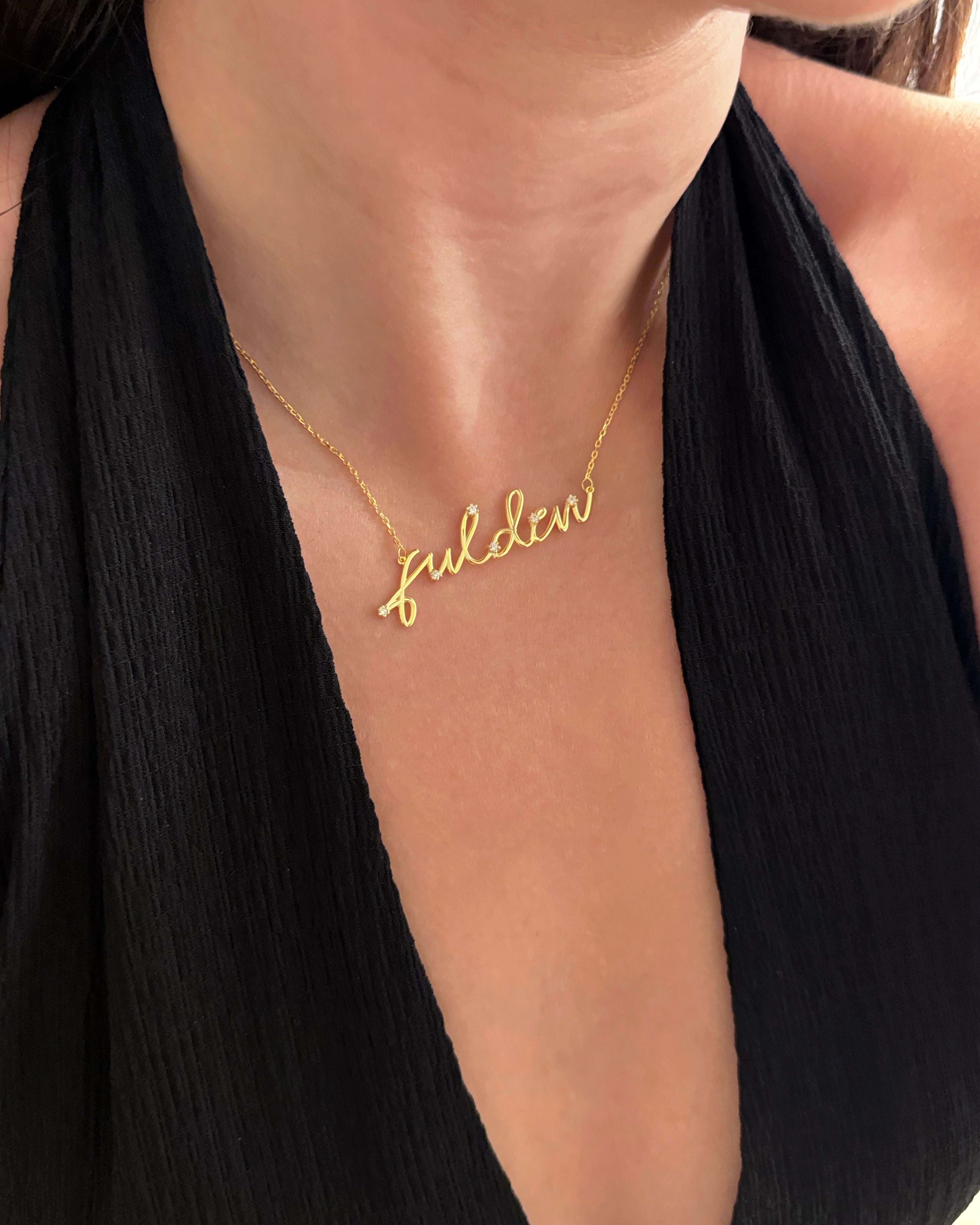 925 Silver custom 3D name necklace with embedded stones – personalized jewelry gift for her