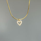 925 Silver | Snake Chain Mini Heart Necklace with Stones
