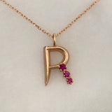925 Silver | Colorful Stone Letter Necklace with Cable Chain
