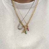 925 Silver | Colorful Stone Letter Necklace with Cable Chain