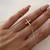 925 Silver | Sideways Cross Necklace with Stones