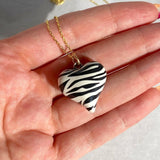 925 Silver | Zebra Pattern Puffy Heart Necklace