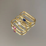 925 Silver | Colorful Stone Thin Rectangle Earrings with Heart Detail