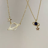 925 Silver | Mini Saturn Necklace with Dark Blue Stone