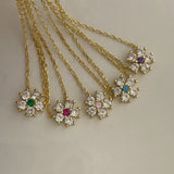 925 Silver | Daisy Necklace with Colorful Stone Detailing