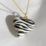 925 Silver | Zebra Pattern Puffy Heart Necklace