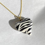 925 Silver | Zebra Pattern Puffy Heart Necklace
