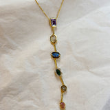 925 Silver | Colorful Stone Aura Y Chain Necklace