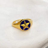 925 Silver | Navy Enamel Star Signet Ring