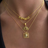 925 Silver | Square Medallion Necklace with Sun and Stone Detail