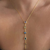 925 Silver | Colorful Stone Aura Y Chain Necklace