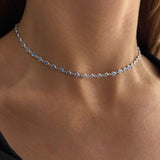 925 Silver | Aquamarine Heart Choker Necklace