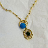 925 Silver | Green Stone Necklace with Blue Bead Charm