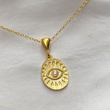 925 Silver | Oval Eye Medallion Necklace with Stone Detail