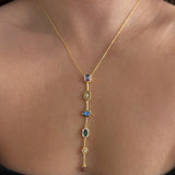 925 Silver | Colorful Stone Aura Y Chain Necklace