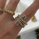 925 Silver | Triple Safety Pin Ring with White Stones