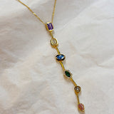 925 Silver | Colorful Stone Aura Y Chain Necklace