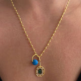 925 Silver | Green Stone Necklace with Blue Bead Charm