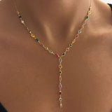 925 Silver | Colorful Asymmetric Stone Y Chain Necklace