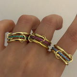 925 Silver | 3-Piece Thin Green Stone Interlock Ring Set