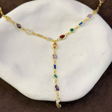 925 Silver | Colorful Asymmetric Stone Y Chain Necklace