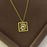 925 Silver | Square Medallion Necklace with Sun and Stone Detail