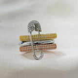 925 Silver | Triple Safety Pin Ring with White Stones