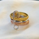 925 Silver | Triple Safety Pin Ring with White Stones