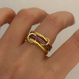 925 Silver | 3-Piece Thin Fuchsia Stone Interlock Ring Set