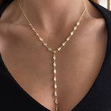 925 Silver | White Teardrop Stone Y Chain Necklace