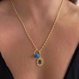 925 Silver | Green Stone Necklace with Blue Bead Charm