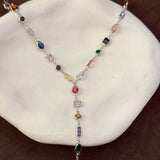 925 Silver | Colorful Asymmetric Stone Y Chain Necklace