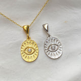 925 Silver | Oval Eye Medallion Necklace with Stone Detail