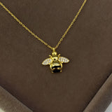 925 Silver | Black Enamel Bee Necklace with Stone Detail