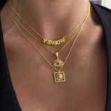 925 Silver | Square Medallion Necklace with Sun and Stone Detail