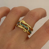 925 Silver | 3-Piece Thin Green Stone Interlock Ring Set