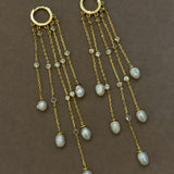925 Silver | Genuine Pearl Dangling Earrings with Stone Detailing