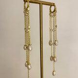 925 Silver | Genuine Pearl Dangling Earrings with Stone Detailing