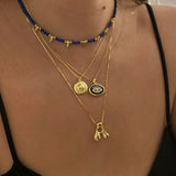 925 Silver | Dark Blue Enamel Eye Necklace with Stone Detailing