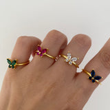925 Silver | Colorful Stone Butterfly Ring